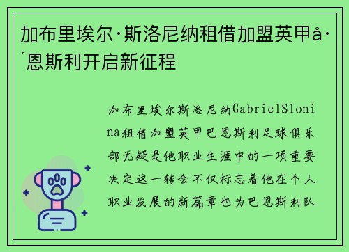加布里埃尔·斯洛尼纳租借加盟英甲巴恩斯利开启新征程 加布里埃尔·斯洛尼纳租借加盟英甲巴恩斯利开启新征程
